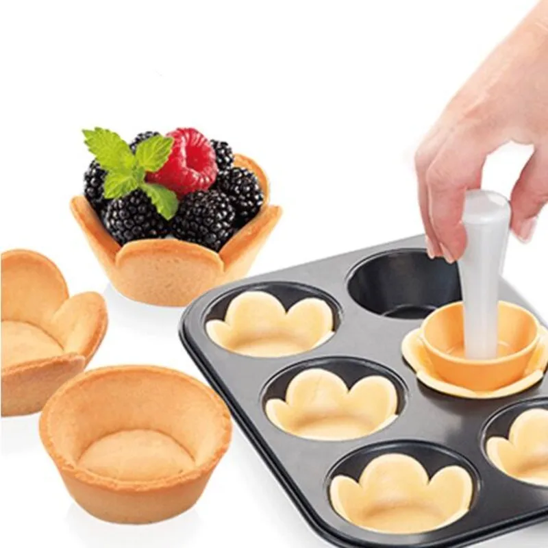 Pastry Dough Tamper Kit Kitchen Flower Round Cookie Cutter Set Cupcake Muffin Tart Shells Mold Round/Phyllo Tartlet Shell Maker