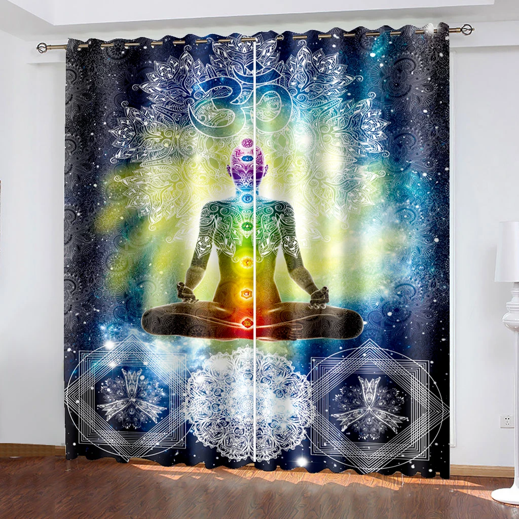 

Buddha Blackout Curtain for Adult Bedroom Window Curtain Decor Living Room Thermal Insulated Drapes Decor (2Panels) Cortina カーテン