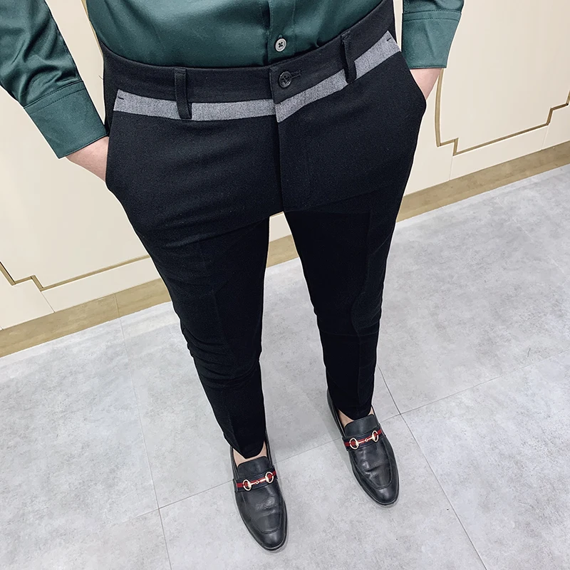 Men's Skinny Office Pencil Pants Splice Suit Trousers Pantalones Hombre 2020 Fashion Men Pants Slim Fit Business Casual Trousers