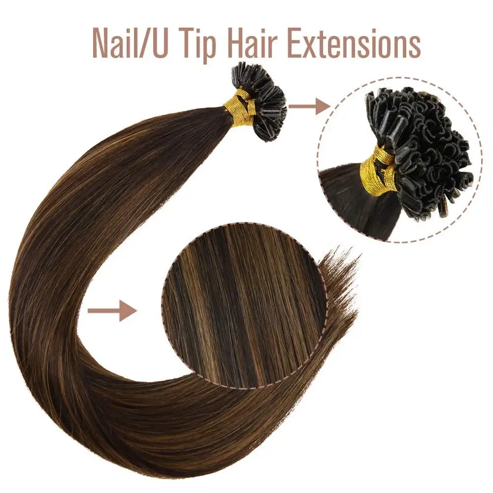 VeSunny Pre Bonded Keratin U tip Hair Extensions 100% Real Human Hair 1gr/strand 50gr per set 14-24 inches #2/2/6