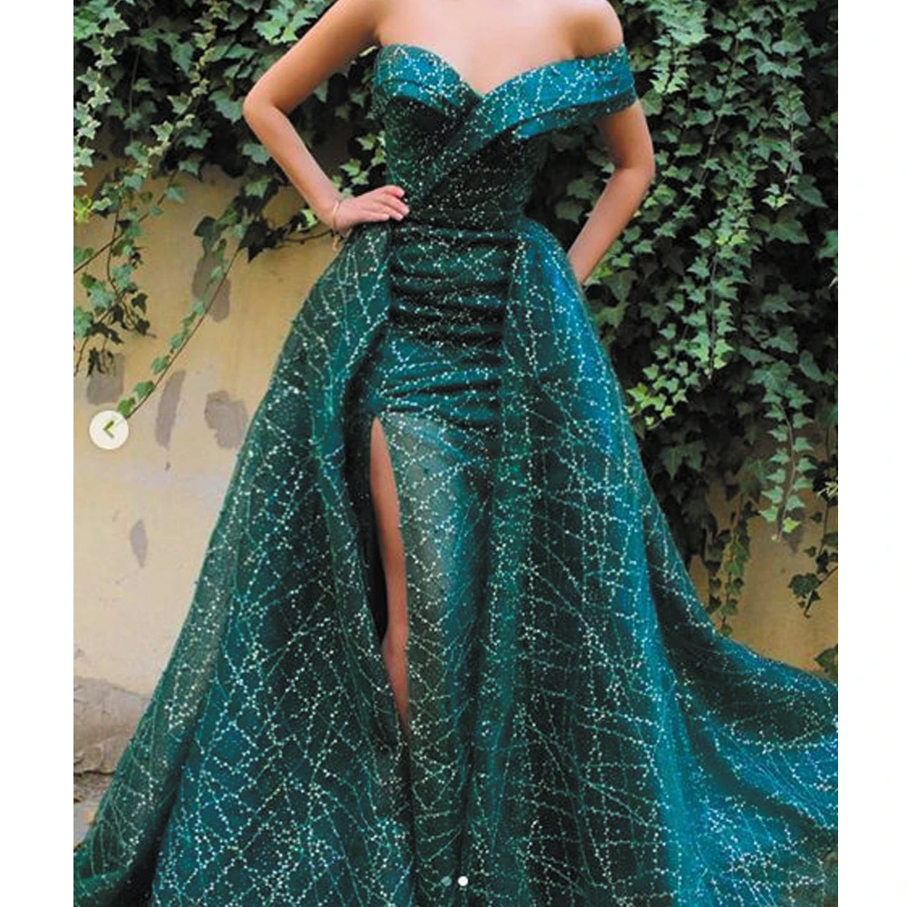 

SuperKimJo Detachable Skirt Green Prom Dresses 2021 Sparkly One Shoulder Elegant Prom Gown Abendkleider