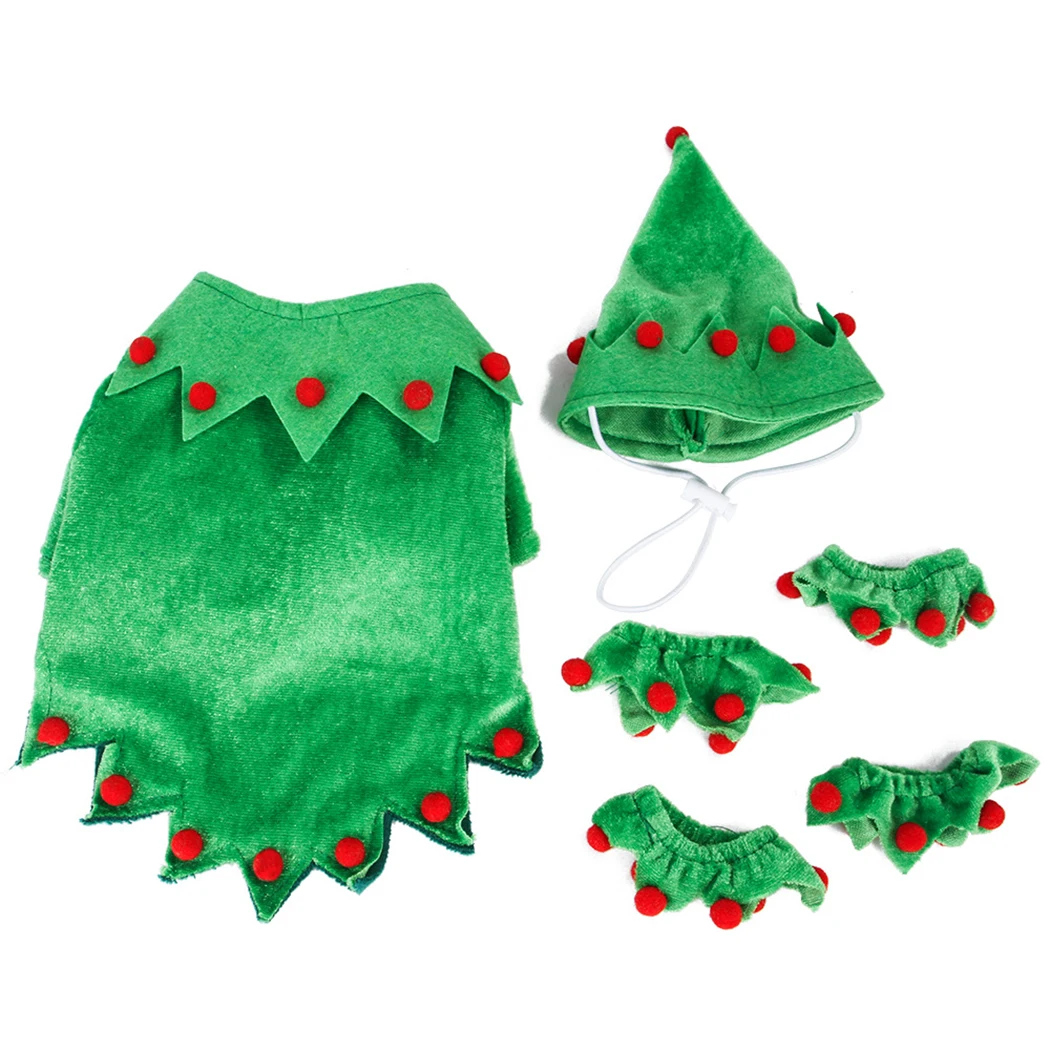 Less Than 5kg Cat Dog Christmas Pet Costumes Set Cute Elf Cosplay Costume Clothes Hat With Leg Sleeves Pet Supplies