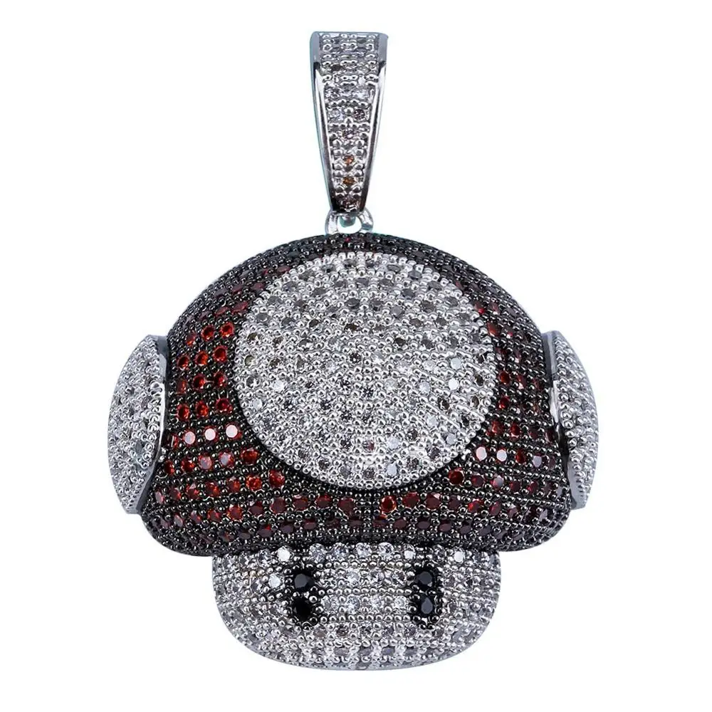

Hip Hop Micro Pave AAA+ Cubic Zirconia Bling Ice Out Mushroom Pendants Necklace for Men Rapper Jewelry Gifts