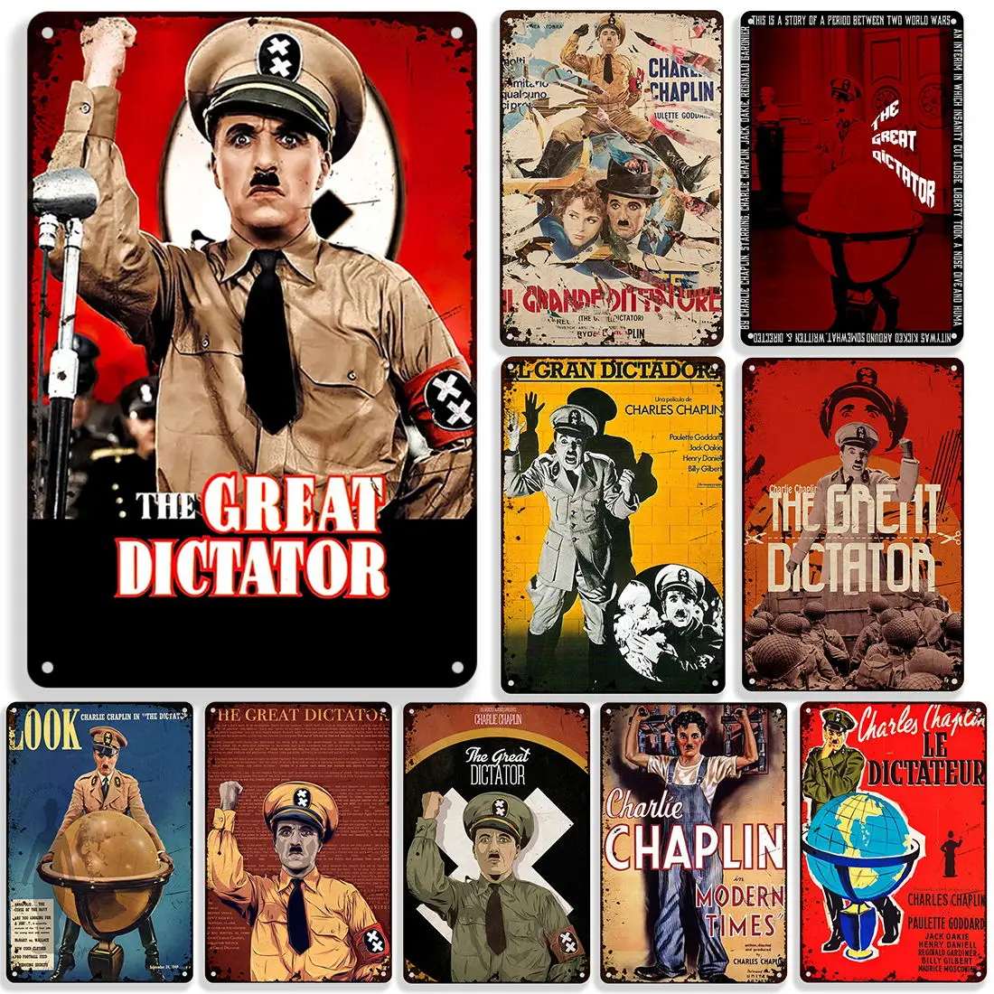 The Great Dictator Classic Metal Movie Poster Bar Club Wall Decor Metal Tin Sign Vintage Wall Tin Sign Metal Plaque Wall Plate