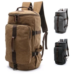 Large Men Cylinder Backpacks Canvas Luggage Shoulder Bags Duffle Hiking Camping Hunting Rucksack Travel Climbing Mountain Bags