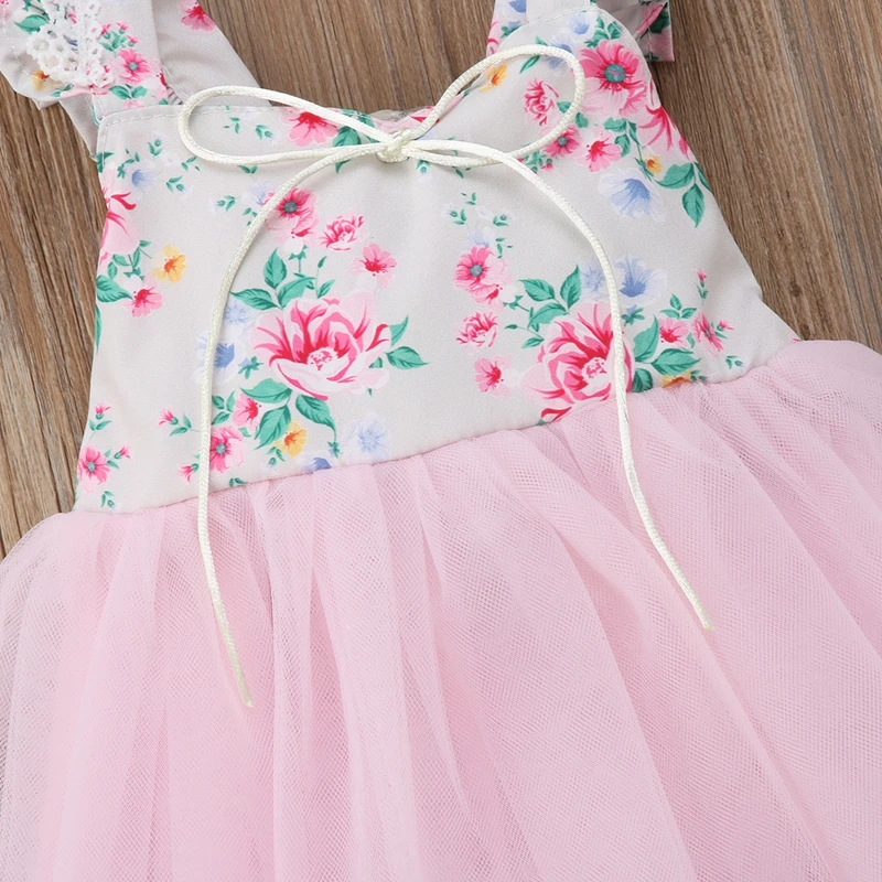 Baby Kids Girl Eegant Lace Mesh Tutu Dress Birthday Party Long Dresses Summer Girls Floral Dress