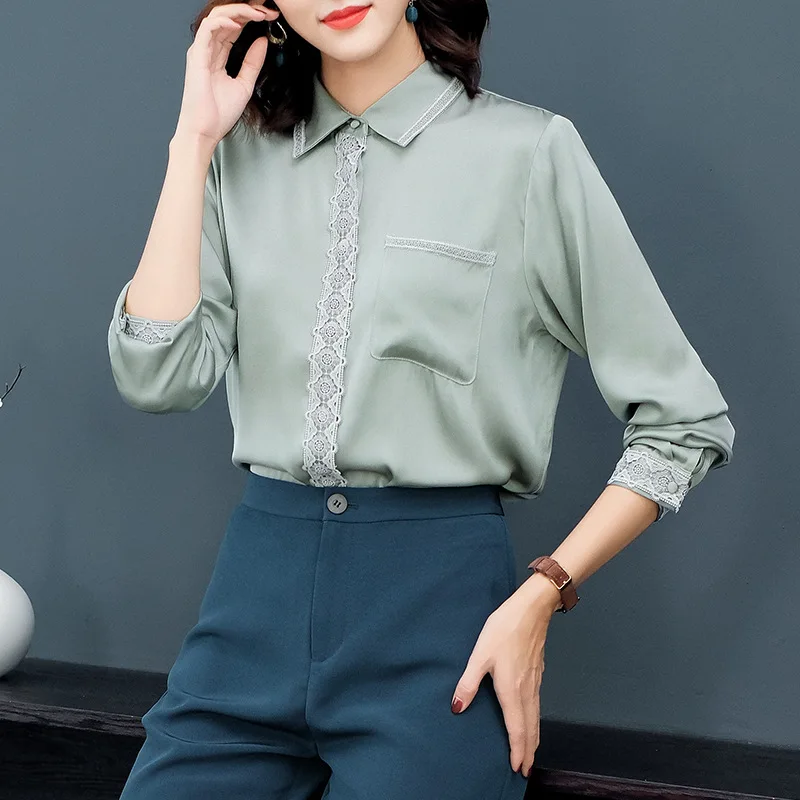 Real Silk Shirts Womens Tops and Blouses Long Sleeve Blouse Women Spring Autumn Vintage Blusas Mujer De Moda 2020 P8365 YY2611