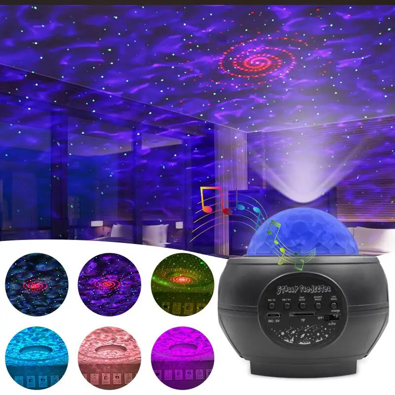 USB 5V Bluetooth Music Starry Sky Projector Night Light Ocean Wave Star Projector Ambiance Lamp For Kids Baby Gift Bedroom Decor