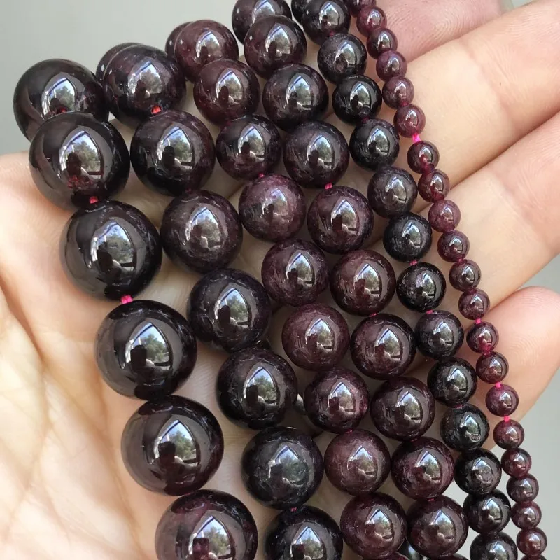 Natural Stone Dark Red Garnet Round Loose Spacer Beads For DIY Jewelry Making Bracelet Earrings Accessories 15\'\' 4 6 8 10 12mm