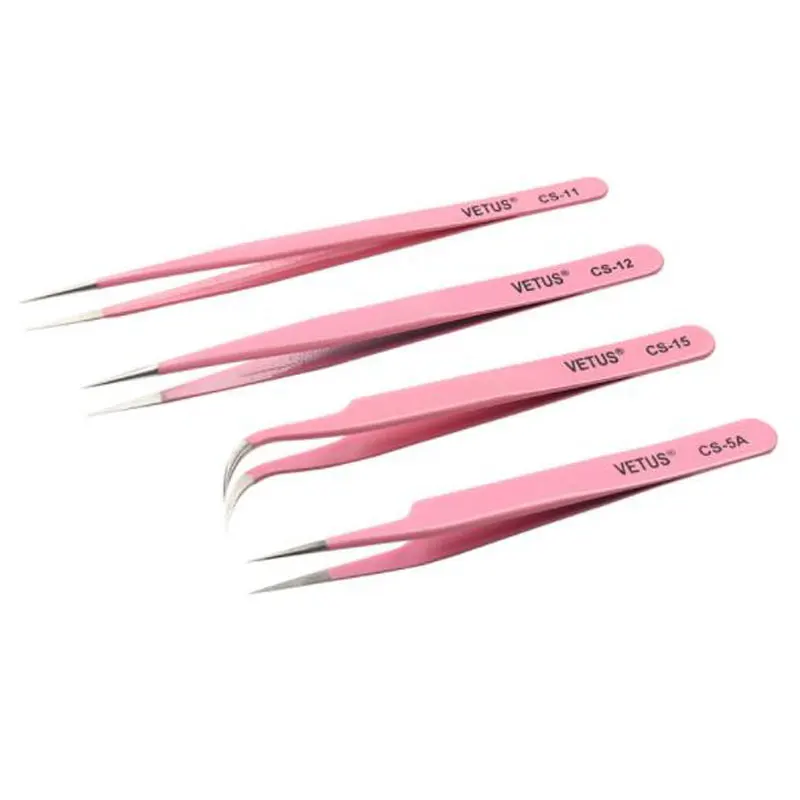 Vetus สแตนเลส Eyelash Tweezer ความแม่นยำสูง Anti Acid แต่งหน้าแหนบสำหรับ Eyelashes Extension อุปกรณ์