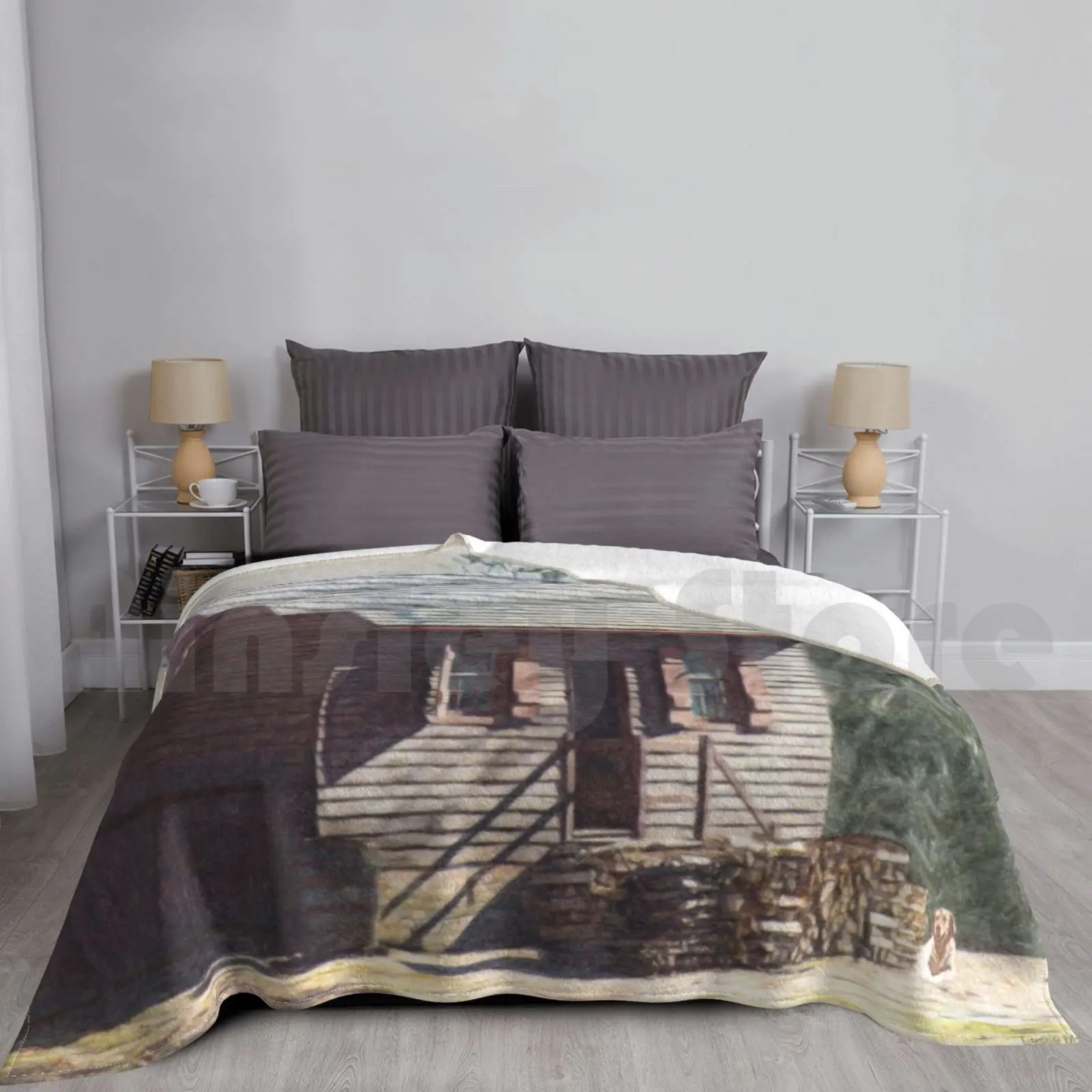 Quaint Cabin Fever Blanket Fashion Custom Cabin Cottage Small House Home Building Country Home Firewood Fire