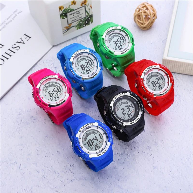 Kids Swimming Watch LED Electronic Digital 5Bar Waterproof Sports Watches for 3~12 Years Old Cute Lovely Baby Clock Gift S502