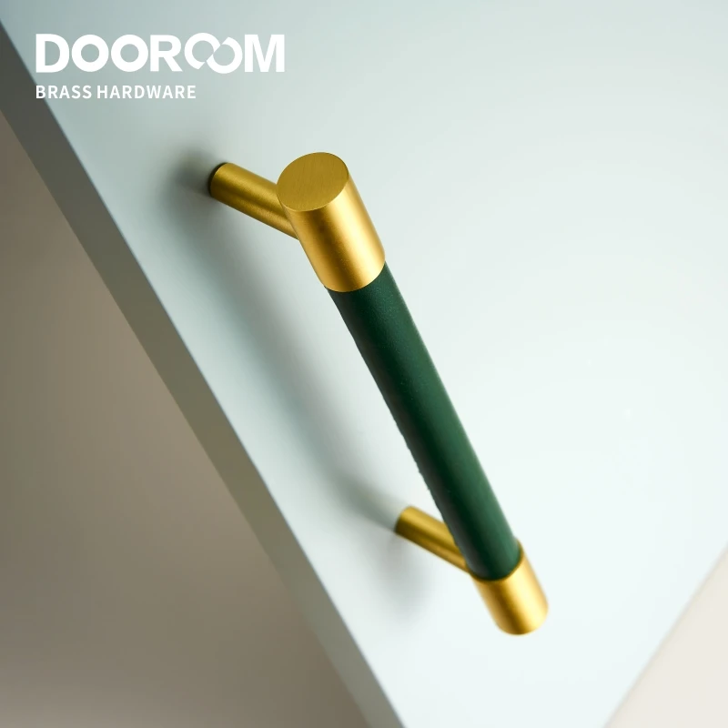 Dooroom Brass Furniture Handles Real Leather Nordic Simple Pulls Cupboard Wardrobe Dresser Shoe Box Drawer Wine Bar Cabinet Knob