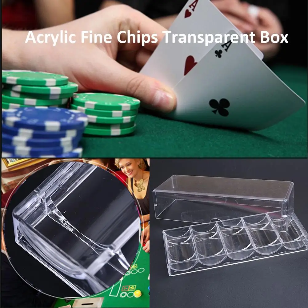 Transparent Poker Chips Box Acrylic Plastic Clear Portable Chips Box Casino Supplies 100-115 Pieces Gambling Chips Storage Case