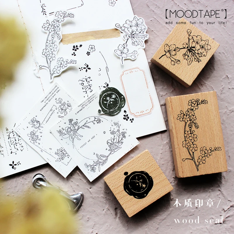 

moodtape vintage wood clear stamp for DIY scrapbooking/photo album Decorative stamp sunflower tulip stamp seal 659150881505