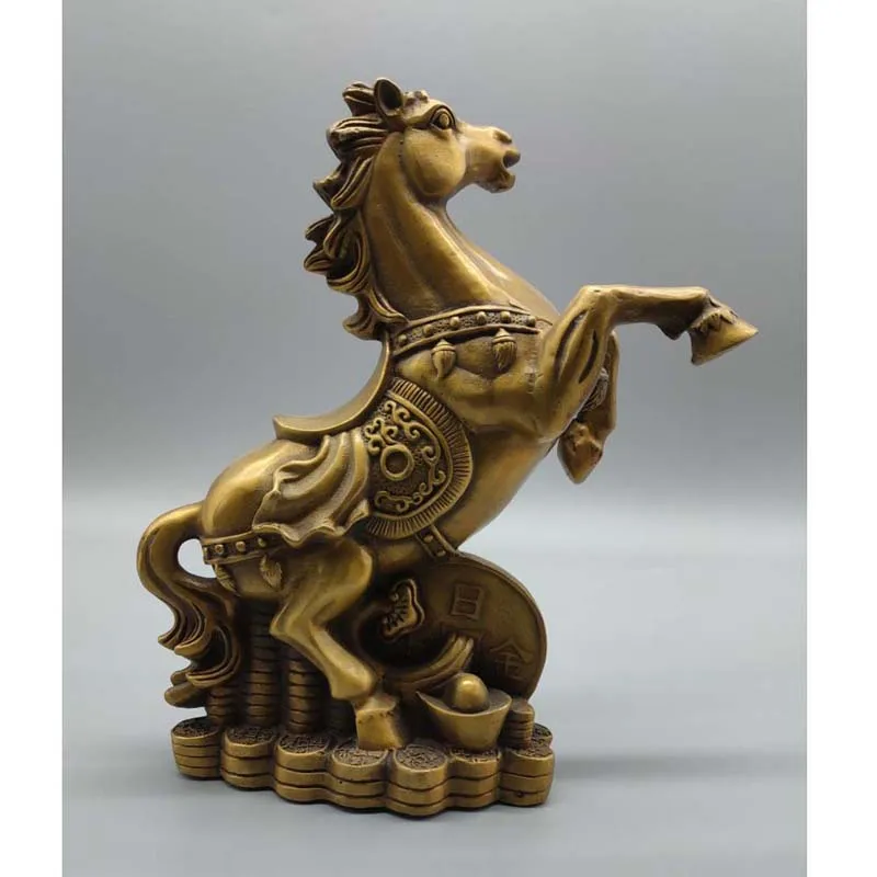 Chinese copper archaize twelve Zodiac Geomancy Fengshui Brass Wealth horse Coin Statue 1710g