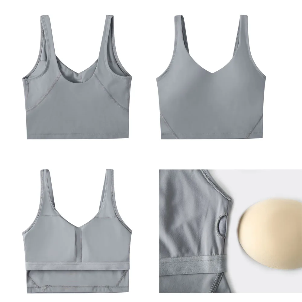 SHINBENE todos los días con cuello en V de ejercicio de Yoga deporte Bras mujer Super cómodas larga deportes Bras Tops de entrenamiento con sujetador integrado