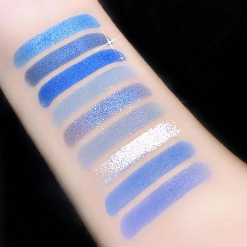 9 Colors Blue Eyeshadow Makeup Pallete Matte Eye Yellow Neon Shine Palette Blue Palette Shimmer Eyeshadow