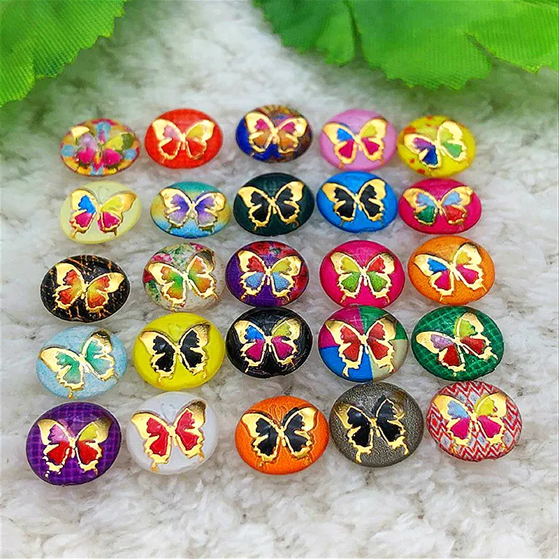 80PCS AB Resin 10mm Round 3D Butterfly Flatback Rhinestone Scrapbook Crafts