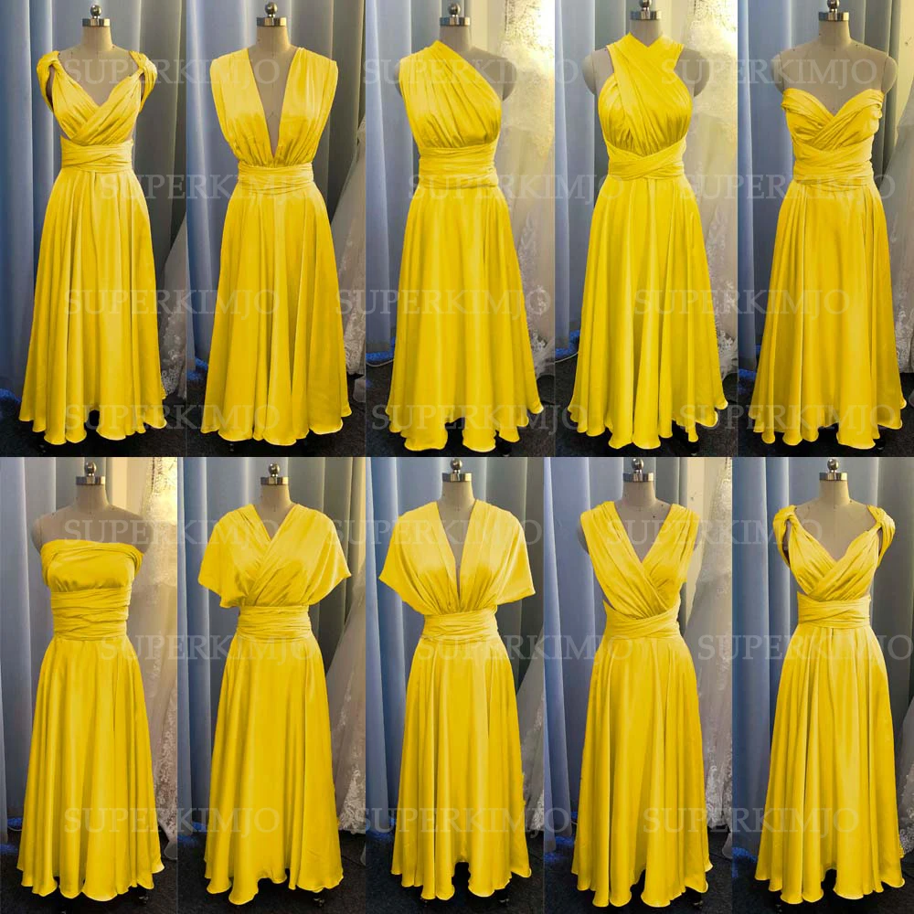 New Yellow 2020 Bridesmaid Dresses Convertible high quality chiffon floor length wedding bridesmaid dress