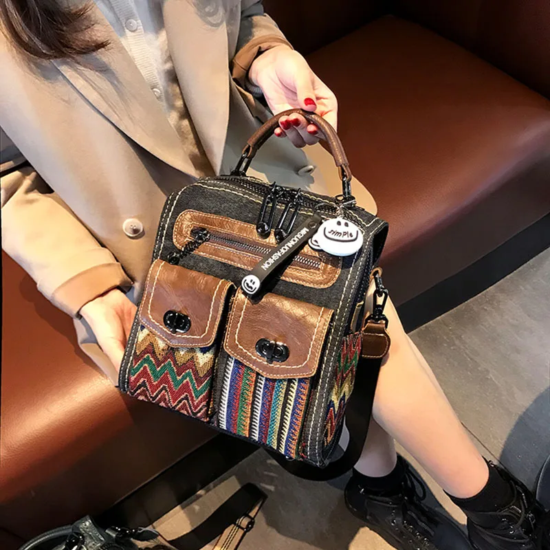 

New Luxury Fashion Ladies Handbag Shoulder Bags Vintage Denim Leather Backpack Women's Crossbody Bag Girls Evening Messenger Bag