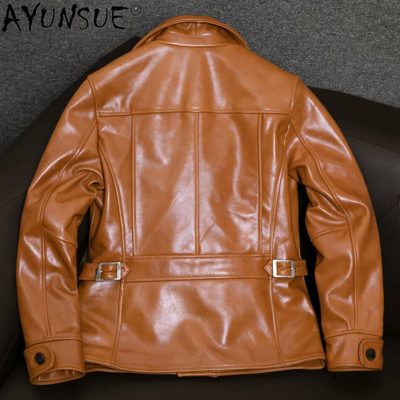 Genuine 100% Cow Leather Jacket Men Spring Autumn Short Motorcycle Leather Jackets for Men Chaqueta Cuero Hombre KJ7879