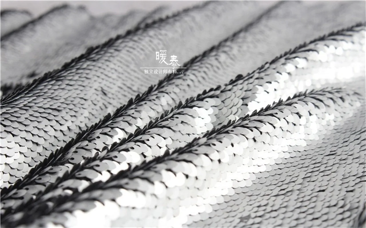 Embroidered Sequins Fabric Silver Black Fish Scales DIY Decor Props Wedding Dress Mermaid Skirt Stage Clothes Designer Fabric view 4