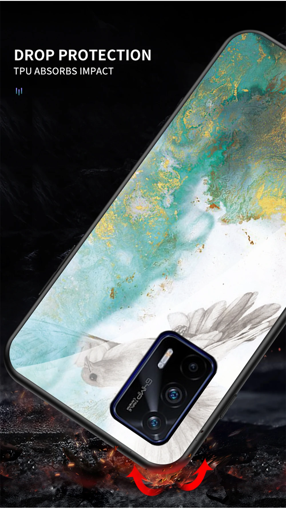 حافظة من الزجاج المقسى الرخامي لهاتف Realme GT 5G RMX2202 حافظة ممتصة للصدمات من السيليكون الناعم مع غطاء خلفي من الزجاج الصلب لهاتف Realme GT RealmeGT #5