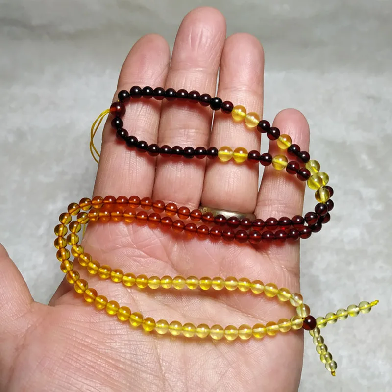 Yoowei 4mm 5mm Rainbow Amber Necklace Round Loose Beads Genuine Natural Amber diy Handmade 52cm Sweater Chain Necklace Wholesale