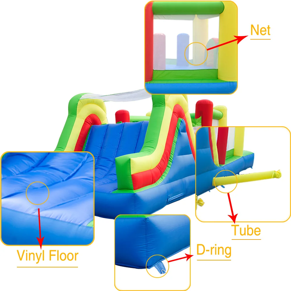 Casa de rebote inflable para niños, tobogán de salto, soplador de aire con castillo hinchable, 6,5x2,8x2,4 m, pista de obstáculos gigante