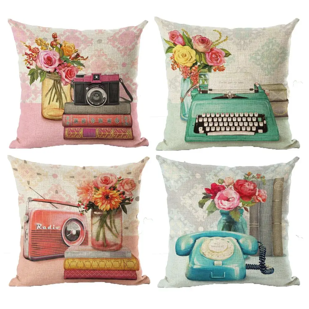 Creative Camera Printing Cushion Cover Cotton Linen Pillowcase For Sofa Radio Telephone Decoration Pillowcase Cushion Cover ZT71