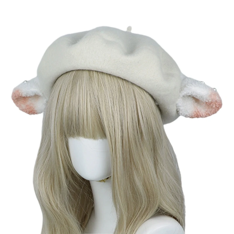 Cute Sheep Ears Beret Elegant Lolita Octagonal Hat Painter Hat All-match Warm Surprise Gift for Girlfriend Women Female