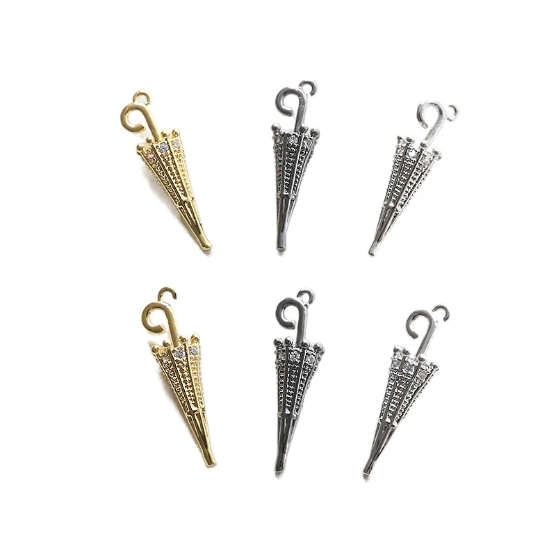 6*23mm rame placcato vero oro zircone ombrello interessante ciondolo gioielli fatti a mano fai da te accessori di perle barocche 2 pezzi