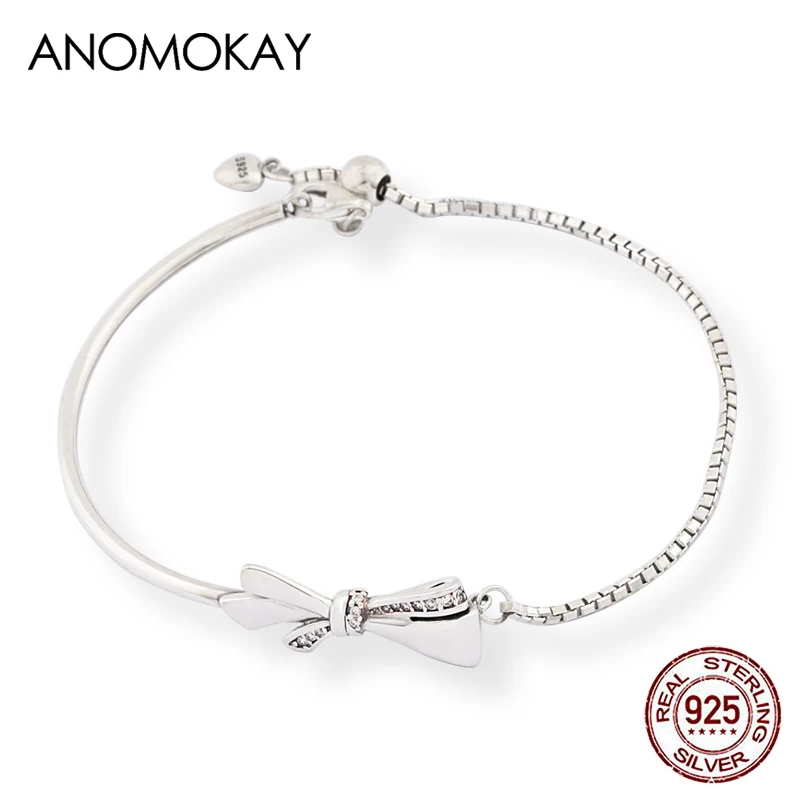 Fine CZ 100% 925 Sterling Silver Flower Chain Link Bracelets Bangle Adjustable Basic Bracelet for Women Girl S925 Jewelry Gift