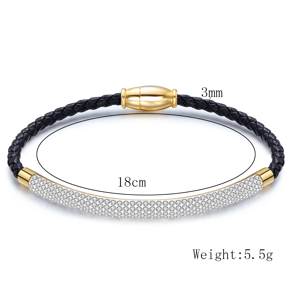 Stainless Steel Magnetic  Clasp Bracelet Fashion  Jewelry Crystal Rhinestone Charm Leather Wrap Bracelets For Women