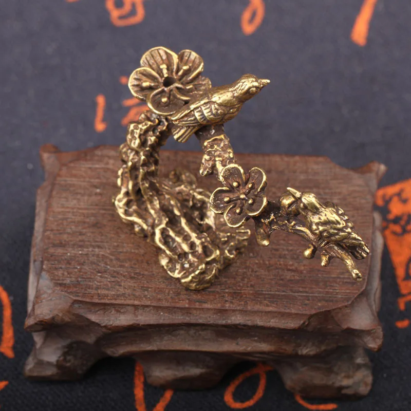 Pure Copper Plum Tree Happy Magpie Bird Miniature Ornaments Antique Brass Cuckoo Figurine Tea Table Decorations Desk Decor Craft