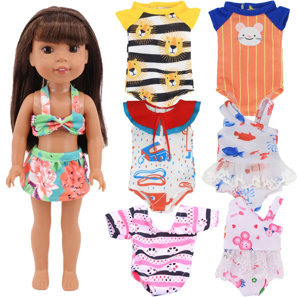 Doll Clothes Swimsuit Cute Printed Lace For 14 Inch American Doll 32-34 Cm Paola Reina 14.5 inch Wellie Wisher Accessories,Gifts