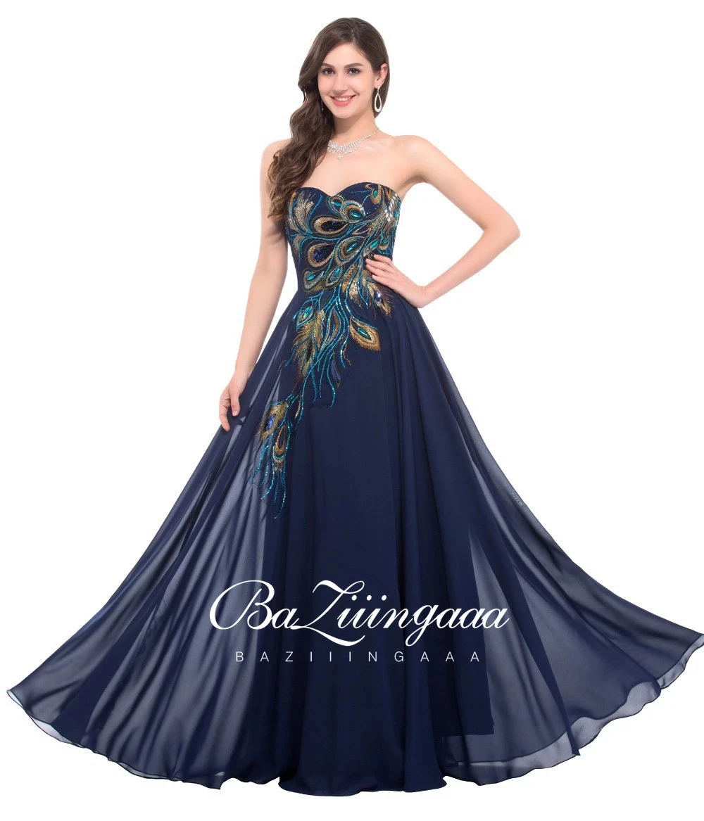 

Prom Dresses Long 2021 Chiffon Party women Suitable for Formal Evening Graduation Peacock Embroidered Robe