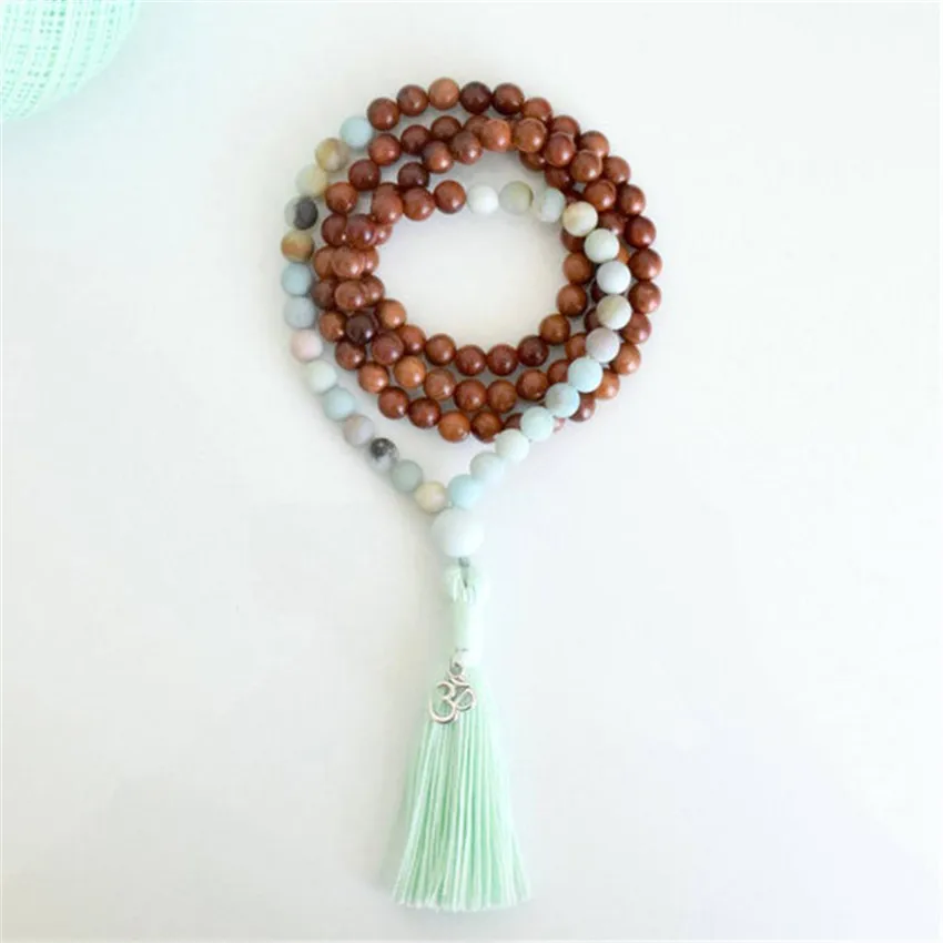 

8mm Amazonite Sandalwood 108 Beads Handmade Tassel Necklace Yoga Mala Chakra Buddhism Yoga Spiritua Prayer Religious Japa Men