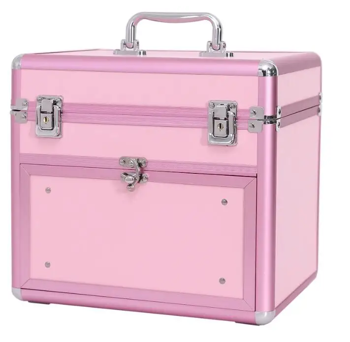 Women Metal Makeup Suitcase Makeup Cosmetic Box Organizer Aluminum Makeup Box Makeup Case Carrying Make-up Train Case  Cosmetic