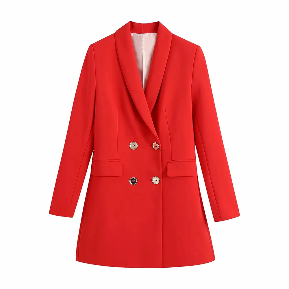 XEASY-Blazer à Double Boutonnage pour Femme, Élégant, Rouge Cranté, Manches sulf, Trempé, Vintage, At, Bureau, 2021