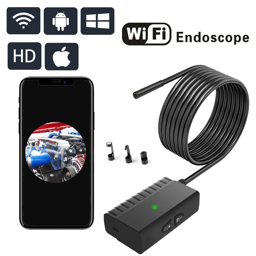 5.5MM 5.0MP 1920P Wireless Inspection Camera IP67 Wifi Endoscope  with 6 LED For Android and IOS Smartphone 3in1 usb otoscope