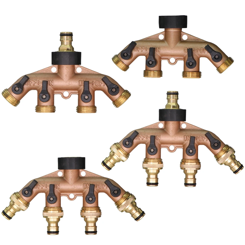 

4-Way BSP NPT Thread Brass Garden Hose Splitter Heavy Duty Tap Tubing Adapter Switcher Connector Shut-Off Irrigation Watering