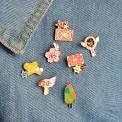 6pcs/set Cute Pink Card Captor Sakura Kero Sword Kinomoto Star Wand Key Enamel Pin Lapel Pin Badge Japanese Anime Collection
