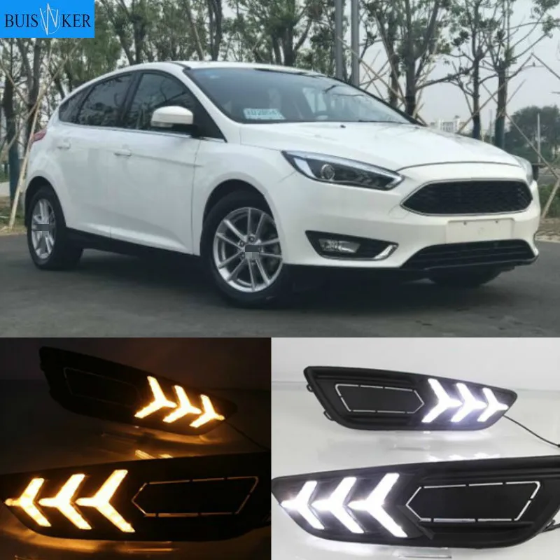

1Pair DRL For Ford Focus 4 2015 2016 2017 2018 Daytime Running Lights Fog head Lamp cover with Yellow turn signal
