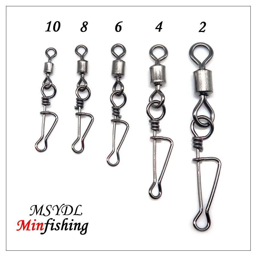 Minfishing 50 pcs/lot High Speed Swivel Connector Rolling Swivel with Lock Snap Italian Swivel Snap Sea Fishing Tool Accessories