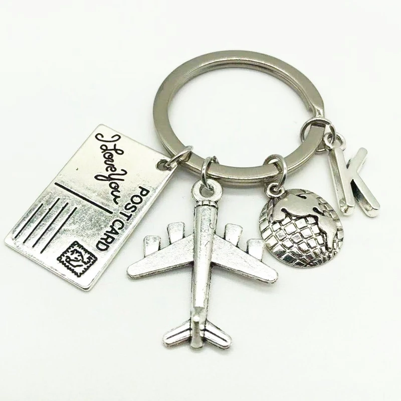 

Best Selling A-Z Letter Creative Keychain Earth Envelope Aircraft Keychain Travel Commemorate Your Name Keychain Pendant Gift