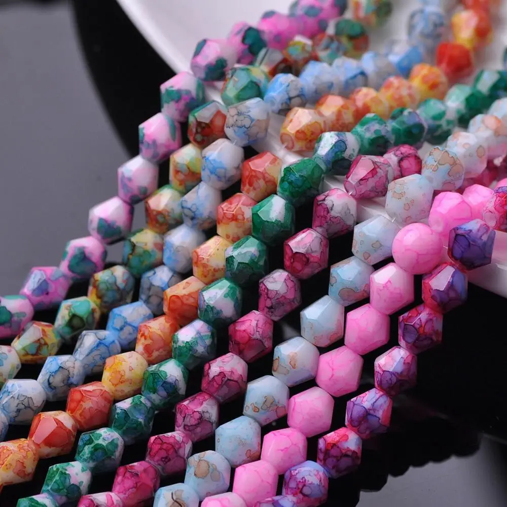 Patterns Coated Bicone Faceted Opqaue Glass 6mm 8mm Loose Spacer Beads Wholesale lot for Jewelry Making Findings DIY