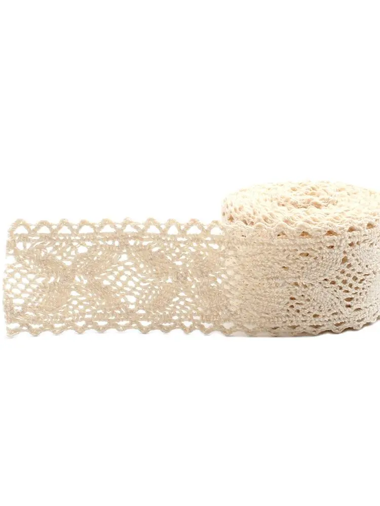 4cm 5yards/lot Cotton Lace Trims Sewing Beige Ribbon for Home Curtain DIY Handmade Patchwork Cotton Fabric Material Accessories