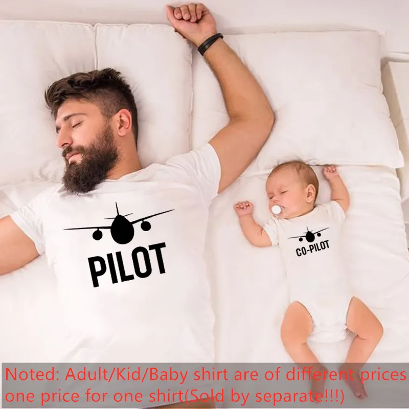 Family Matching Clothes Funny Pilot/Co-pilot Print Father and Son Matching Shirts Dad and Son Family Look Tshirts Baby Clothes